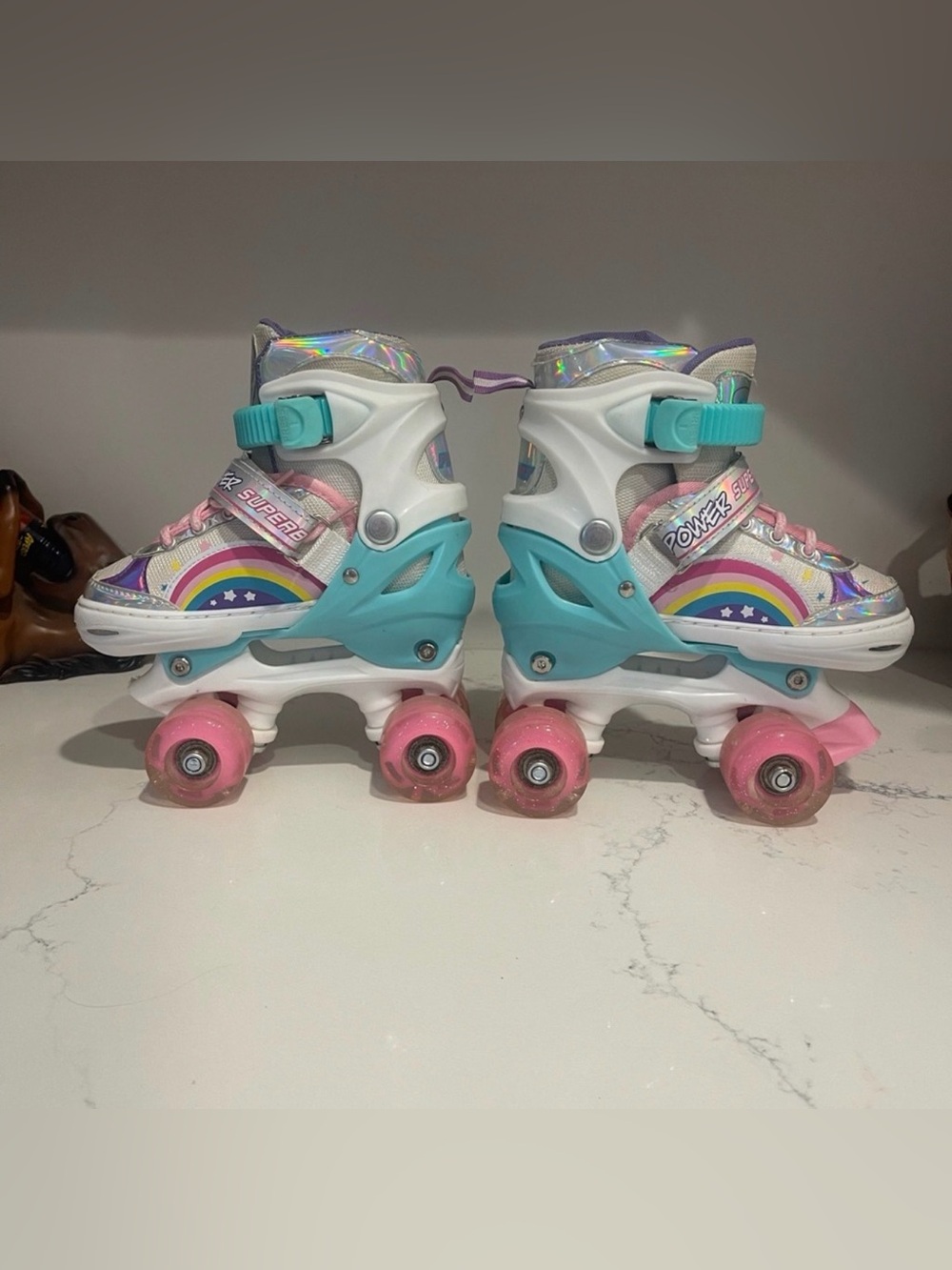 FYHART Girls Adjustable Roller Skates Small 31–34 Rainbow Pink Teal Quad